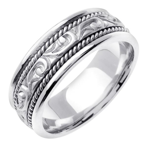 14KT WEDDING RING WITH SCROLL DESIGN 7MM