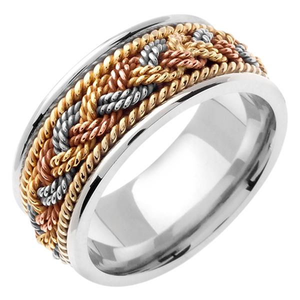 14kt Wedding Ring Three Color Gold Nautical Rope Design 9mm 14kt Wedding Ring Three Color Gold Nautical Rope Design 9mm