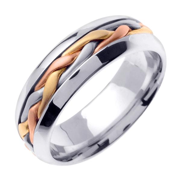 14KT WEDDING RING WHITE WITH TRI COLOR BRAID 7MM