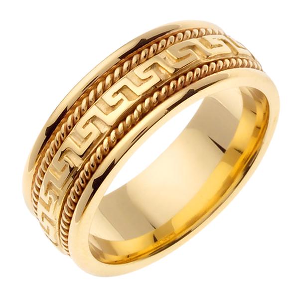 14KT WEDDING RING YELLOW GOLD GREEK KEY DESIGN 8MM