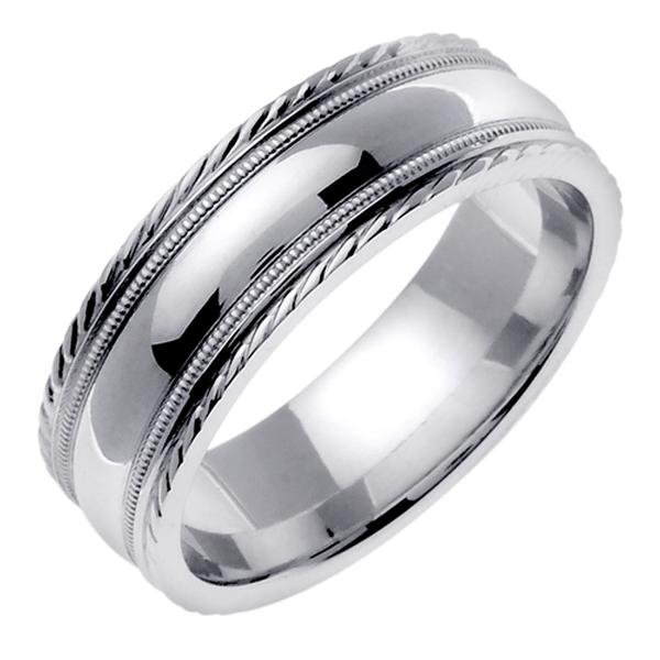 14KT WEDDING RING WITH MILLGRAIN AND ETCHED EDGE 7MM