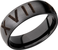Zirconium 7mm domed band with laser-carved roman numerals