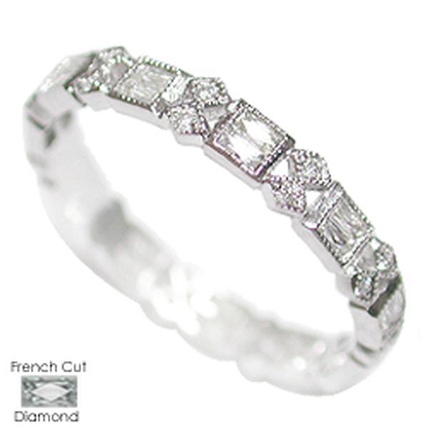18K GOLD OR PLATINUM WEDDING RING WITH FRENCH CUT DIAMOND BAGUETTES AND MARQUISE SHAPES