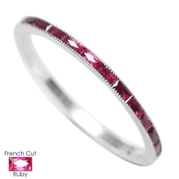 PLATINUM ETERNITY WEDDING RING WITH FRENCH CUT RUBY BAGUETTES 13MM