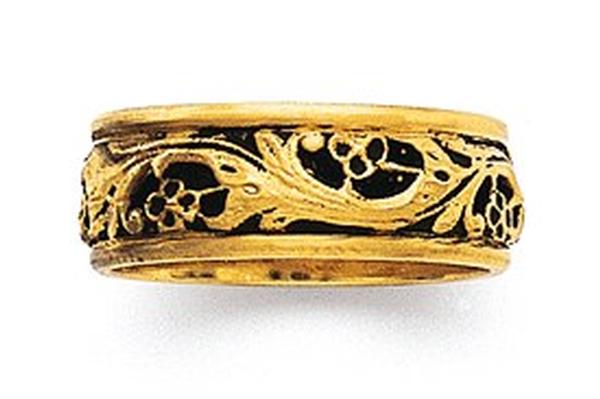 14K GOLD DOMED WEDDING RING VICTORIAN FLORAL DESIGN 7MM