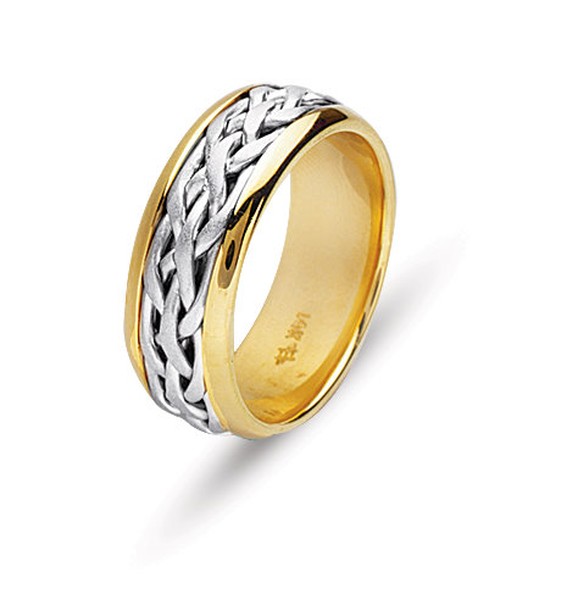 14KT WEDDING RING WITH CONTRASTING WOVEN BRAID CENTER 8MM