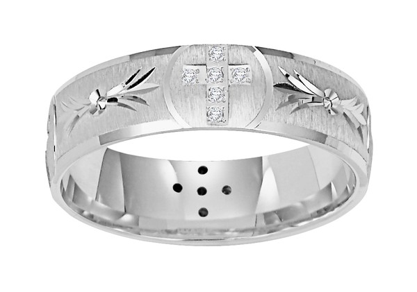 WHITE GOLD WEDDING RING WITH CROSS