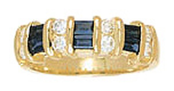 18K GOLD WEDDING RING WITH TWO ROWS OF BAR SET SAPPHIRE AND DIAMONDS