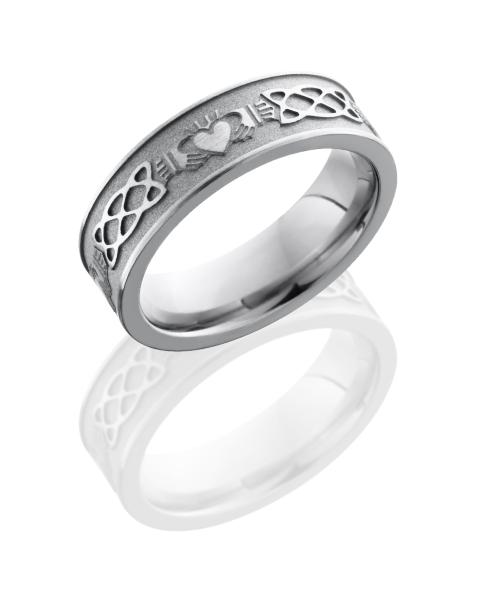Titanium 6mm Flat Band with Claddagh Celtic Pattern