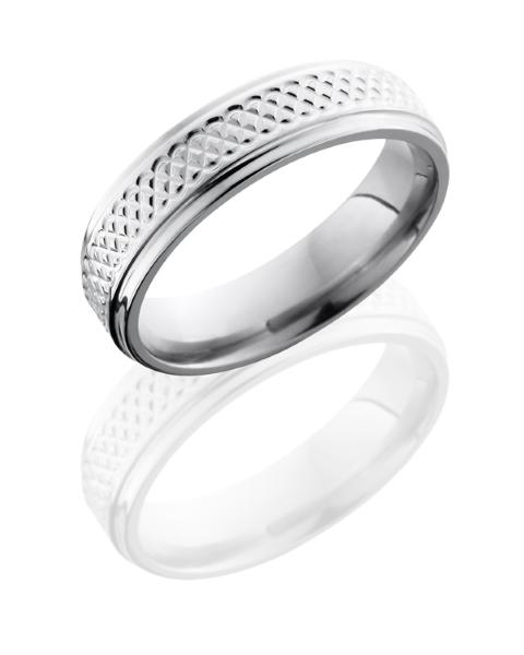 Titanium 6mm Flat Band with Grooved Edges and Weave Pattern