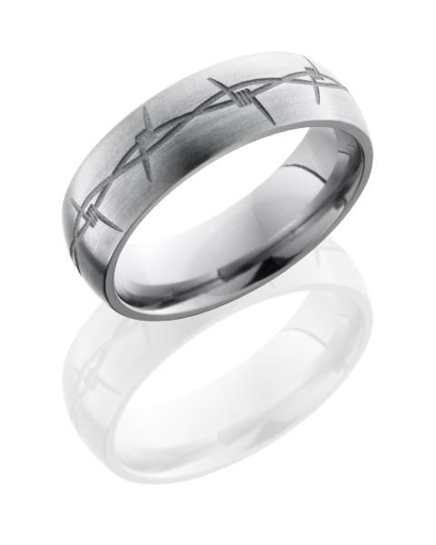 Titanium 7mm Domed Band with Barbed Wire Pattern