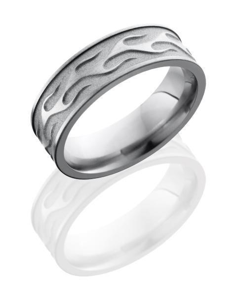 Titanium 7mm Flat Band with Flame Pattern