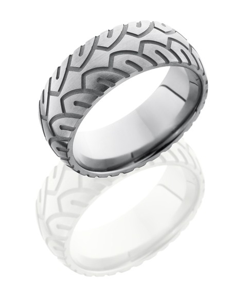 Titanium 8mm Domed Band with Tire Tread Pattern