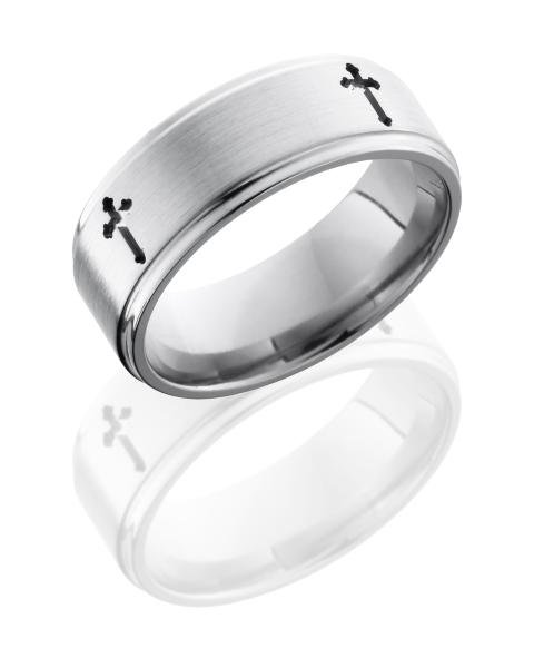 Titanium 8mm Flat Band with Grooved Edges and Cross Pattern
