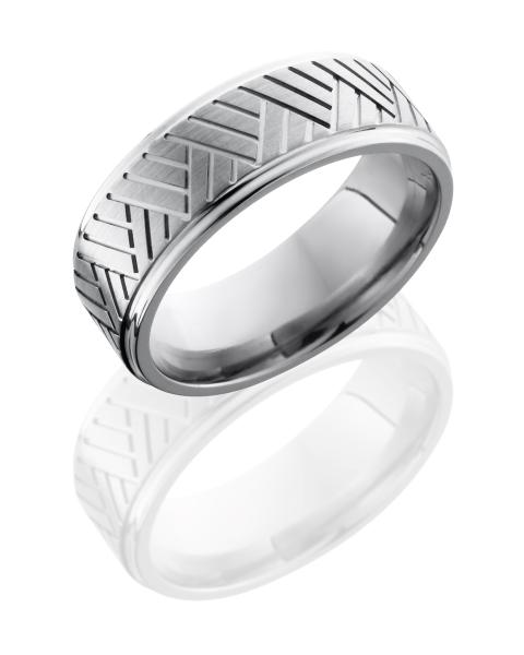 Titanium 8mm Flat Band with Grooved Edges and Basket Pattern
