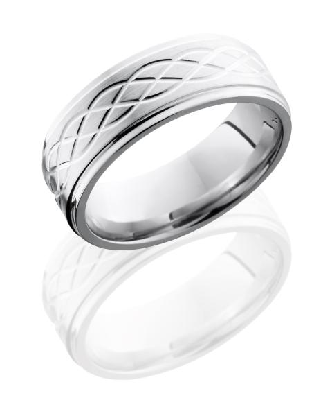 Titanium 8mm Flat Band with Grooved Edges and Celtic Pattern