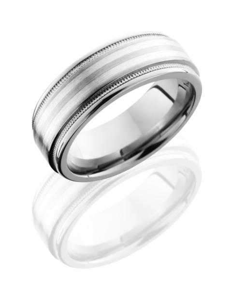 Titanium 8mm Flat Band with Rounded Edges, Milgrain, and 2mm SS