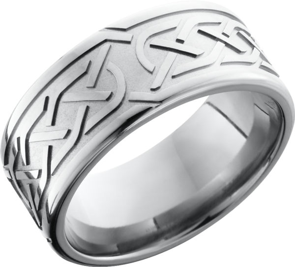 Titanium 9mm flat band with a laser-carved celtic pattern