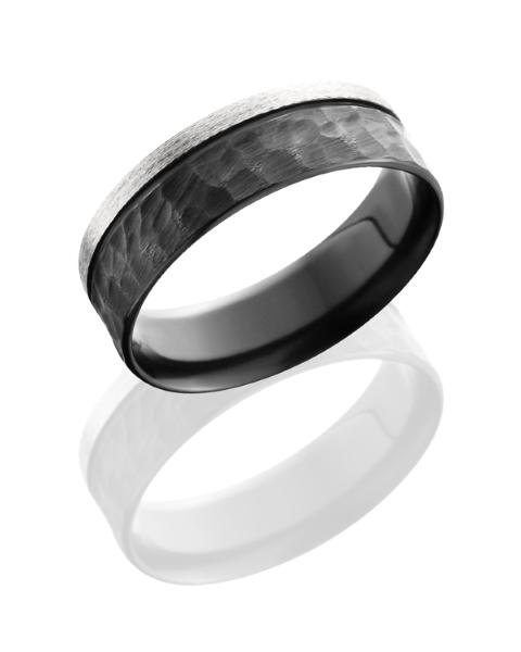 Zirconium 7mm Hammered Flat Band with Off Center Groove