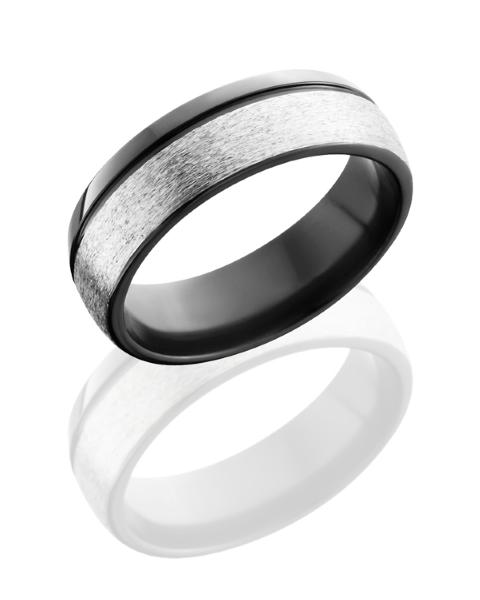 Zirconium 7mm Band with Off Center Groove Stone And Polished Finishes