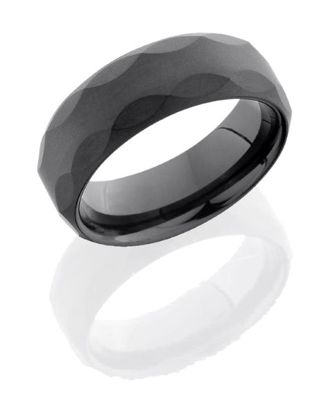 Ceramic 8mm Matte Domed Band with Beveled Edges and Facet Pattern