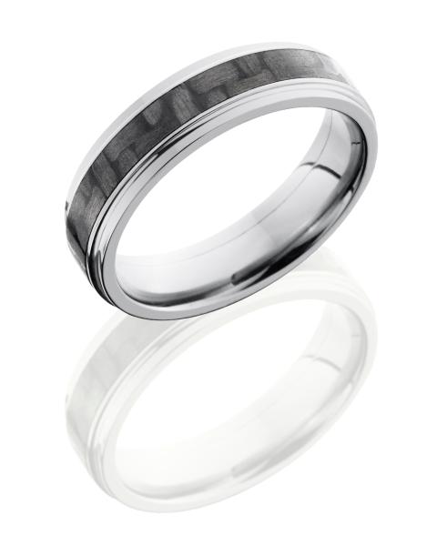 Titanium 6mm Flat Band with Grooved edge and 3mm of Carbon Fiber