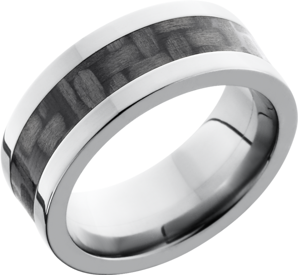 Titanium 8mm flat band with a 4mm inlay of black Carbon Fiber