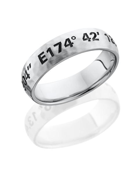 Cobalt Chrome 6mm domed band with customized laser carved coordinates