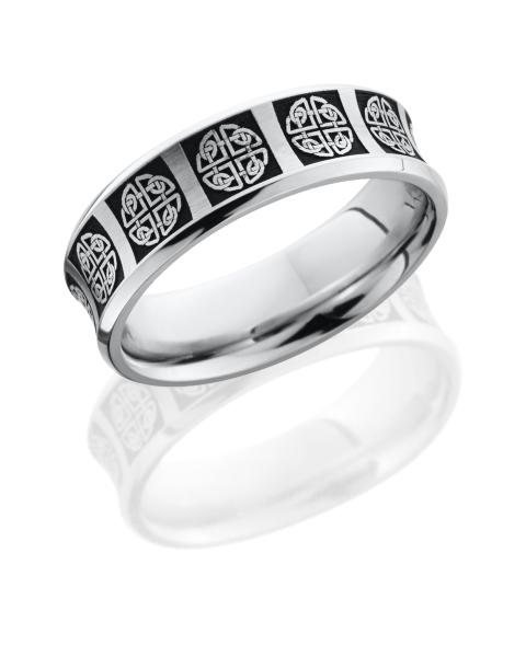 Cobalt Chrome 7mm Concave Band with Beveled Edges and Laser Carved Celtic Pattern