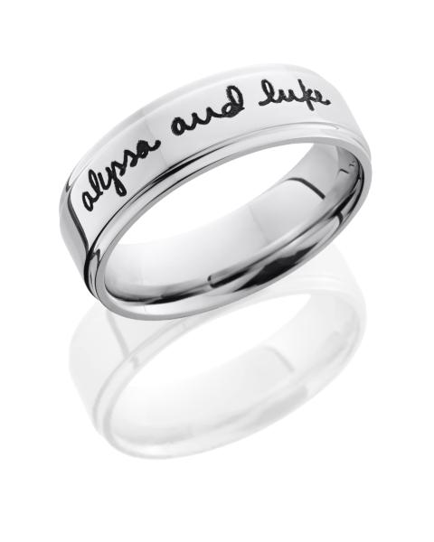 Cobalt Chrome 7mm Flat Band with Customized Laser Carved Handwriting