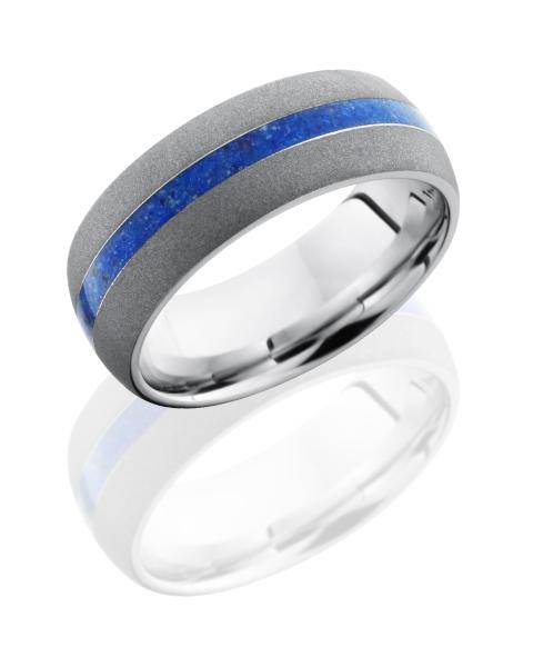 Cobalt Chrome 8mm Domed Band with 2mm Lapis Inlay