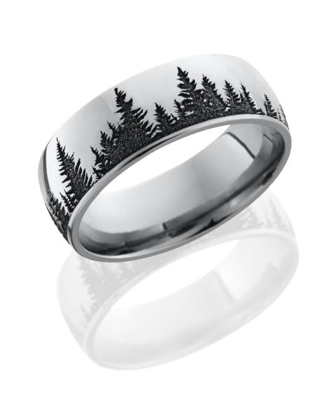 Cobalt Chrome 8mm domed band with laser carved Trees pattern