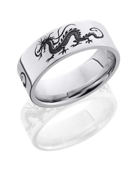 Cobalt Chrome 8mm Flat Band with Customized Laser Carved Dragon Pattern