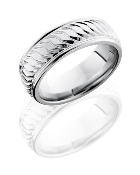 Cobalt Chrome 8mm Flat Band with Rounded Edges and Striped Pattern