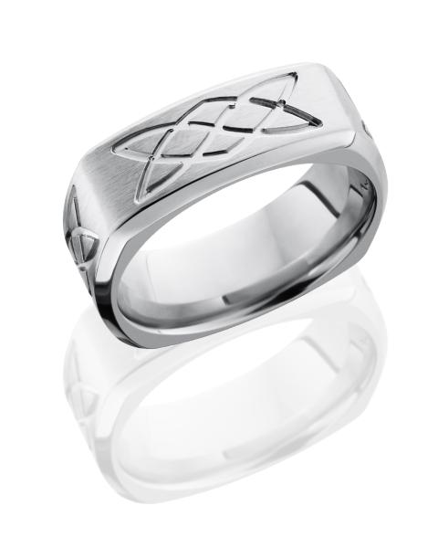 Cobalt Chrome 9mm beveled Square Band with Celtic Lovers Knot