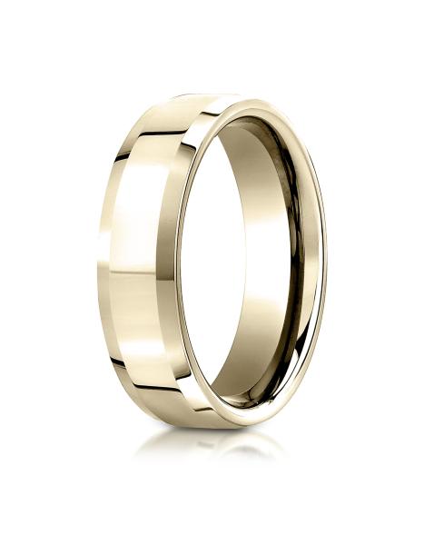 Yellow Gold 6mm Comfort-Fit High Polished Wiith Beveled Edges Carved Design Band