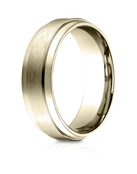 Yellow Gold 7mm Comfort-Fit Satin-Finished with High Polished Drop Edge Carved Design Band