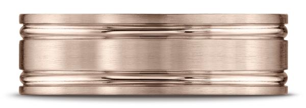 14k Rose Gold 7mm Comfort-Fit Satin-Finished with Parallel Grooves Carved Design Band