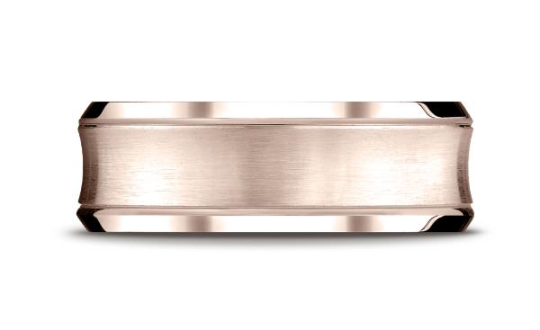 14k Rose Gold 7.5mm Comfort-Fit Satin-Finished Concave beveled edge  Design Band