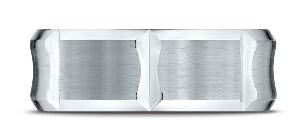 White Gold 8mm Comfort-Fit Satin-Finished Beveled Edge Concave with Horizontal Cuts