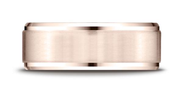 14k Rose Gold 8mm Comfort-Fit Satin-Finished Drop Beveled Edge Carved Design Band