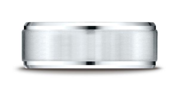 White Gold Comfort-Fit Satin-Finished Drop Beveled Edge Carved Design Band 8mm