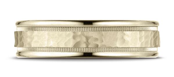 Yellow Gold 6mm Comfort-Fit Hammered Center High Polish Round Edge