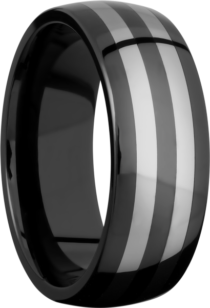 Ceramic 8mm domed band with two tungsten inlays