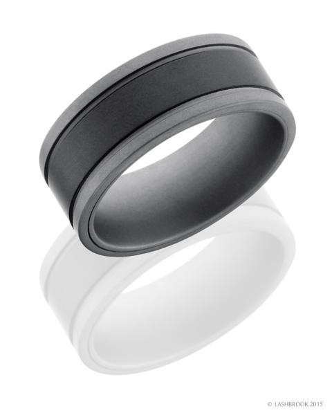 Tungsten and Ceramic 9mm Flat Matte Band with Grooves