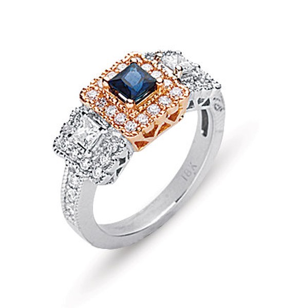 Two Tone - Unusual 3-stone Engagement Ring