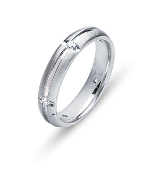 SATIN FINISH WITH DIAMONDS SET IN BRIGHT GROOVE WEDDING RING IN GOLD OR PLATINUM