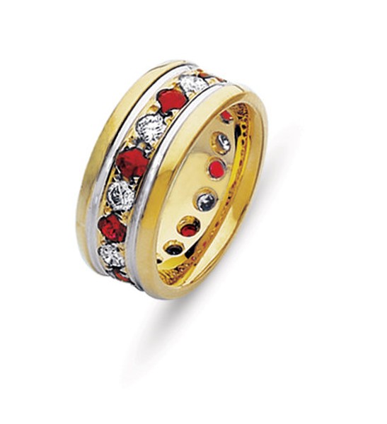 18K GOLD ETERNITY WEDDING RING SET WITH RUBIES AND DIAMONDS