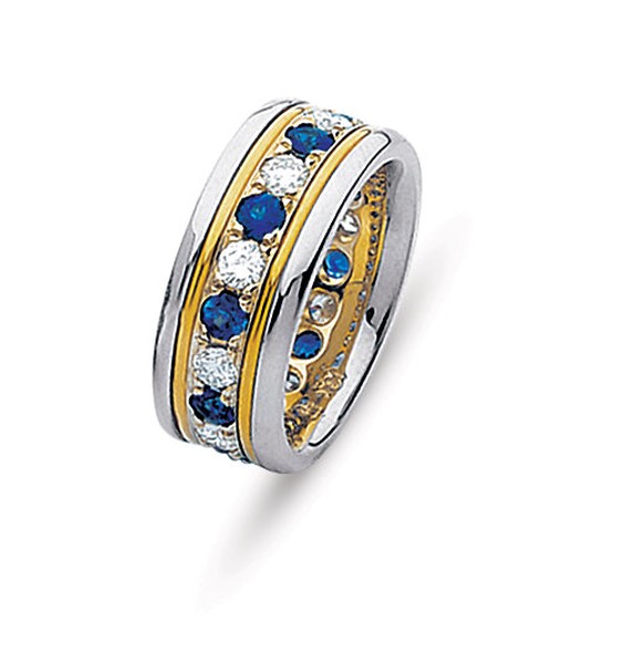 14K GOLD ETERNITY WEDDING RING SET WITH SAPPHIRES AND DIAMONDS