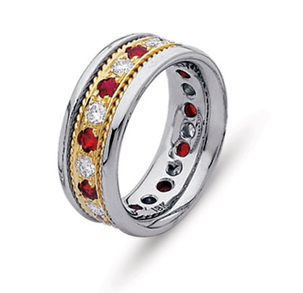 14K GOLD ETERNITY WEDDING RING SET WITH RUBIES AND DIAMONDS